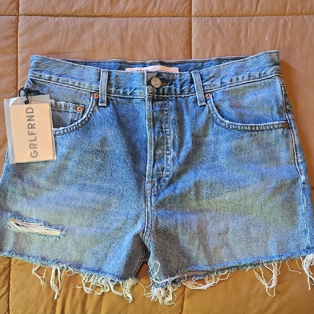 GRLFRND Blue Frayed Hem Jean Shorts